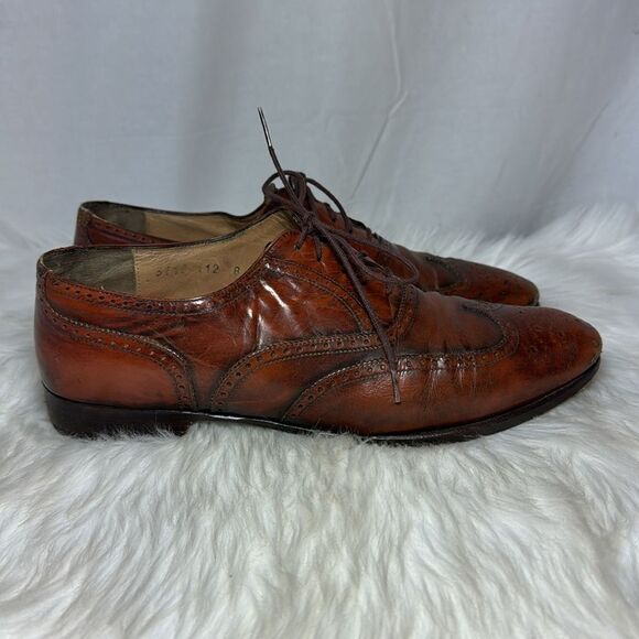 Salvatore Ferragamo VTG Cognac Wingtip Lace Up‎ Oxford Shoes Sz 8D main image 9